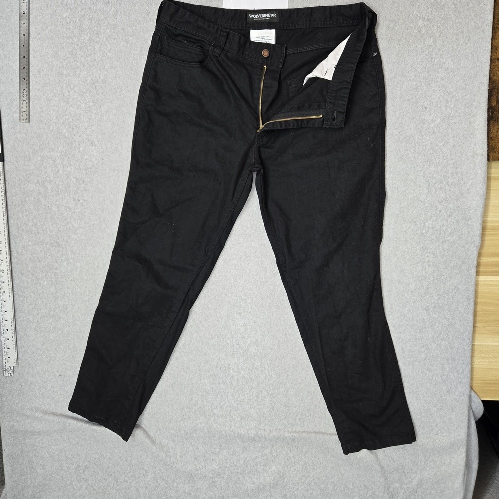 Wolverine FR Men Pants 38X32 Black Work Pants Twill Zipper 31" Inseam Logo